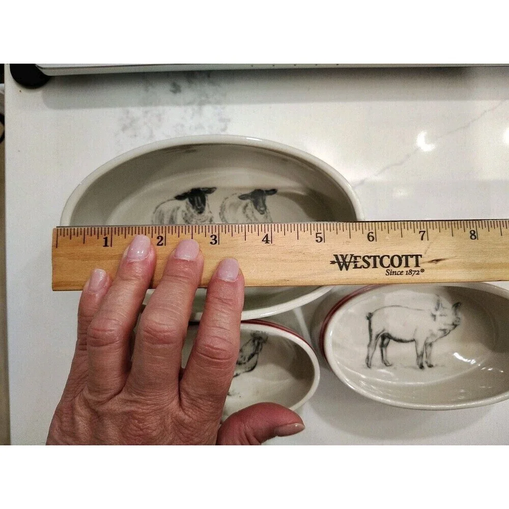Creative Co-op M Chad Barrett Sheep Pig Rooster Bowl Farmhouse Nesting Ramekins